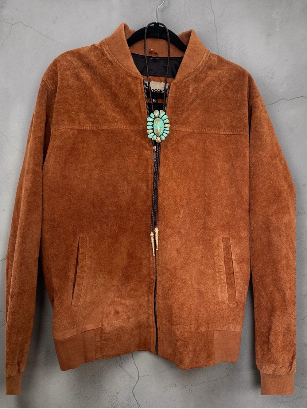 Men's Suede Bomber Jacket - Brown